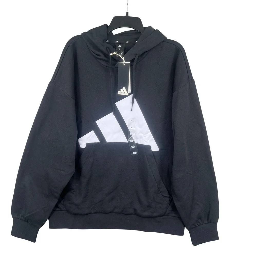 Adidas Mens Big Logo Fleece Hoodie Black‎ White IN6159 Size XXL Regular Fit NWT